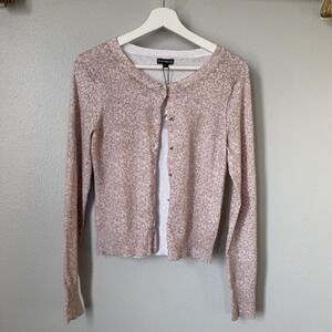 Express Womens Small Long Sleeve Cardigan Rhinestone Button Light Pink Lepord